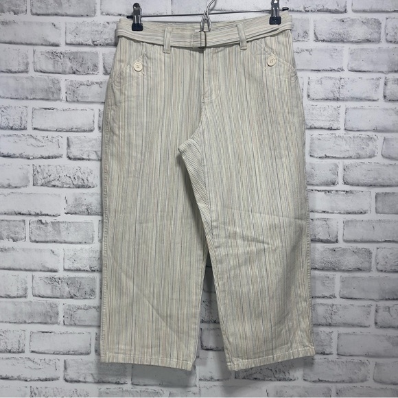 Liz Claiborne Pants - Liz Claiborne Audra Petite Belted Stripped Crop Pants 4P